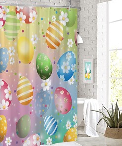 Artistic Spring Colorful Floral Easter Eggs Shower Curtain For Bathroom