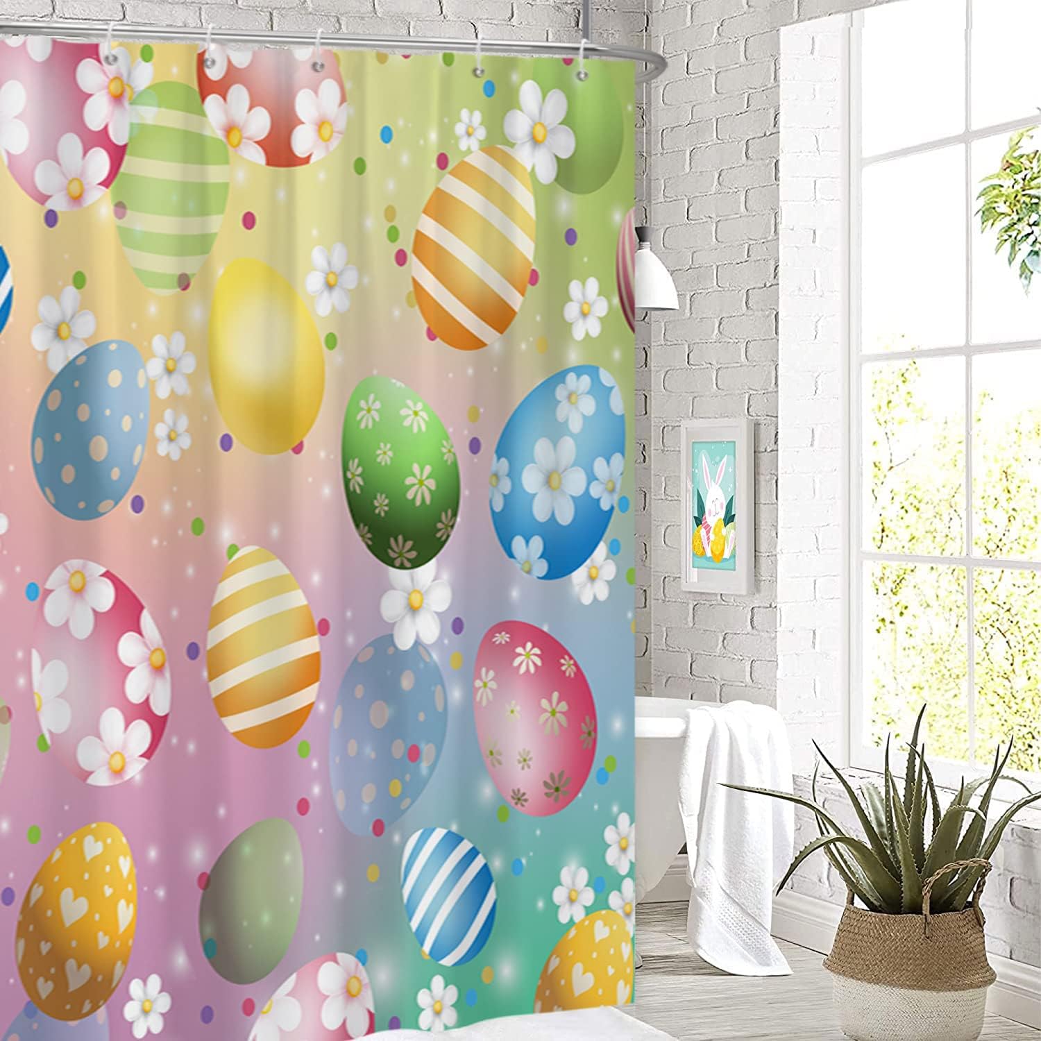 Artistic Spring Colorful Floral Easter Eggs Shower Curtain For Bathroom