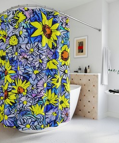 Artistic Sunflowers Print Colorful Shower Curtain For A Cheerful Bathroom Aesthetic