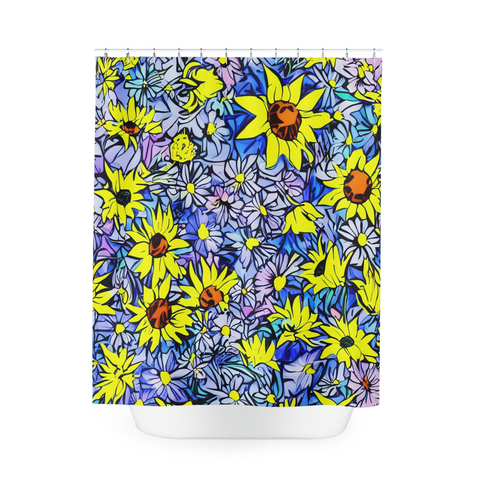 Artistic Sunflowers Print Colorful Shower Curtain For A Cheerful Bathroom Aesthetic - Image 2