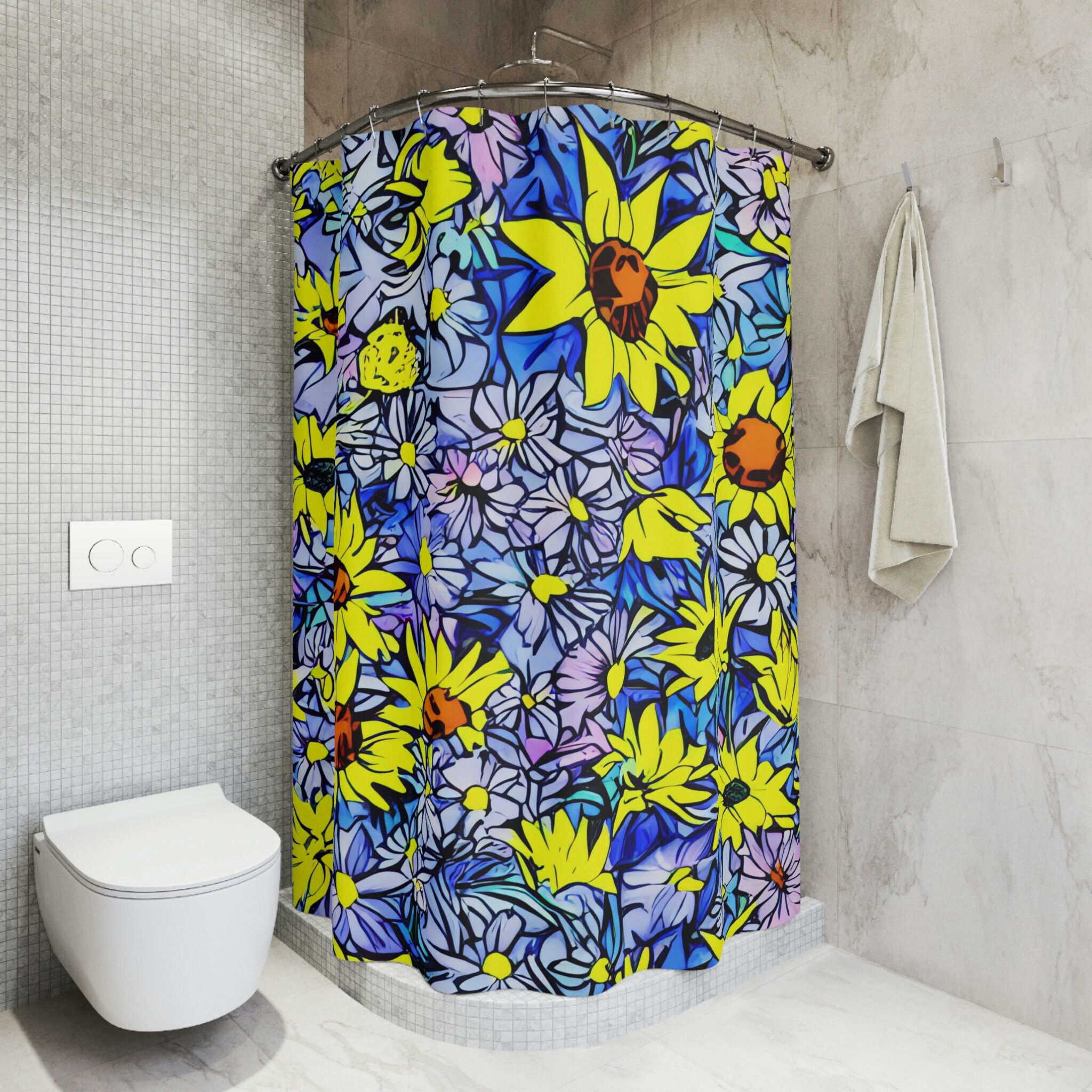 Artistic Sunflowers Print Colorful Shower Curtain For A Cheerful Bathroom Aesthetic - Image 3