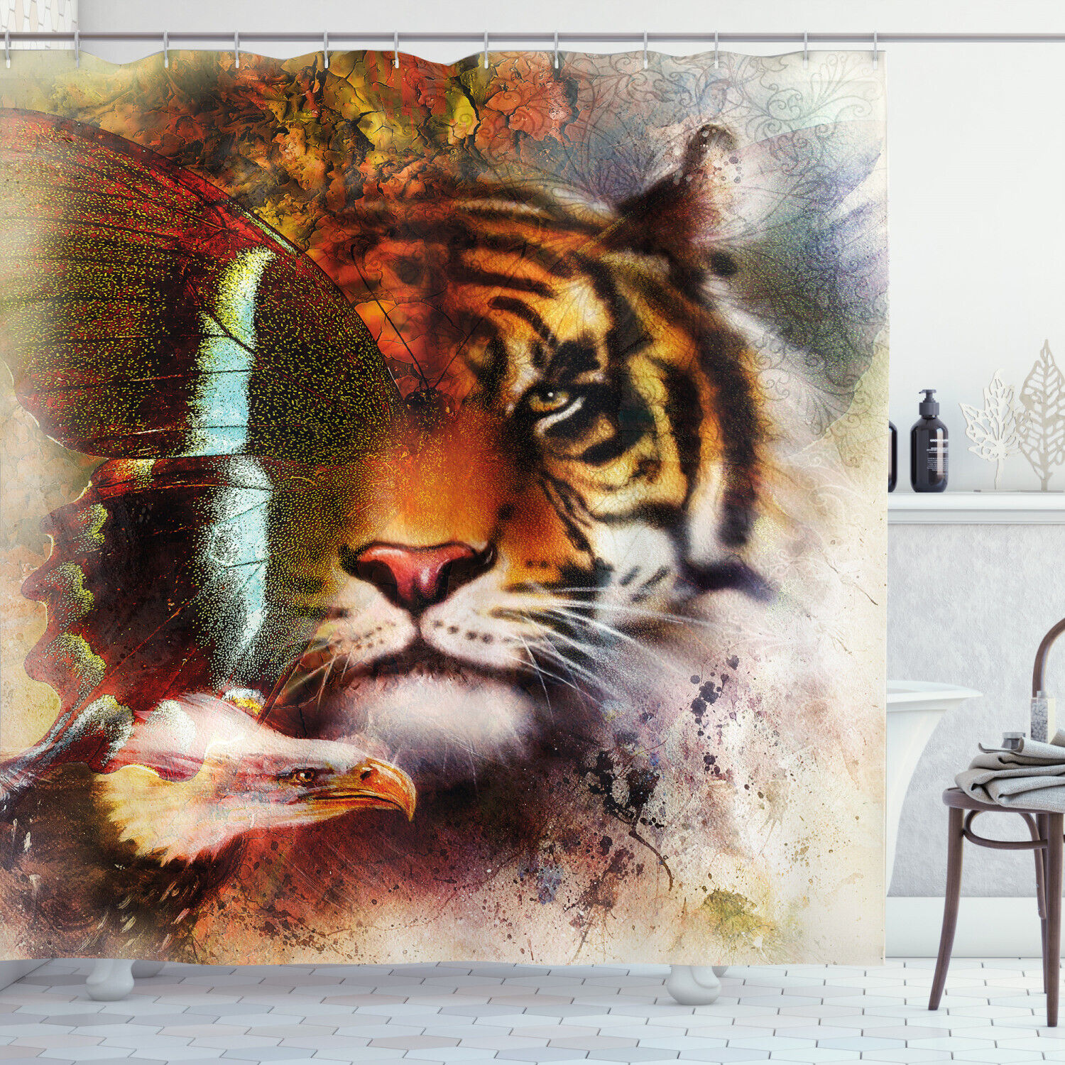 Artistic Tiger Print Shower Curtain for Nature-Inspired Bathroom Decor