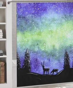 Artistic Watercolor Forest Landscape Shower Curtain for Your Nature Bathroom