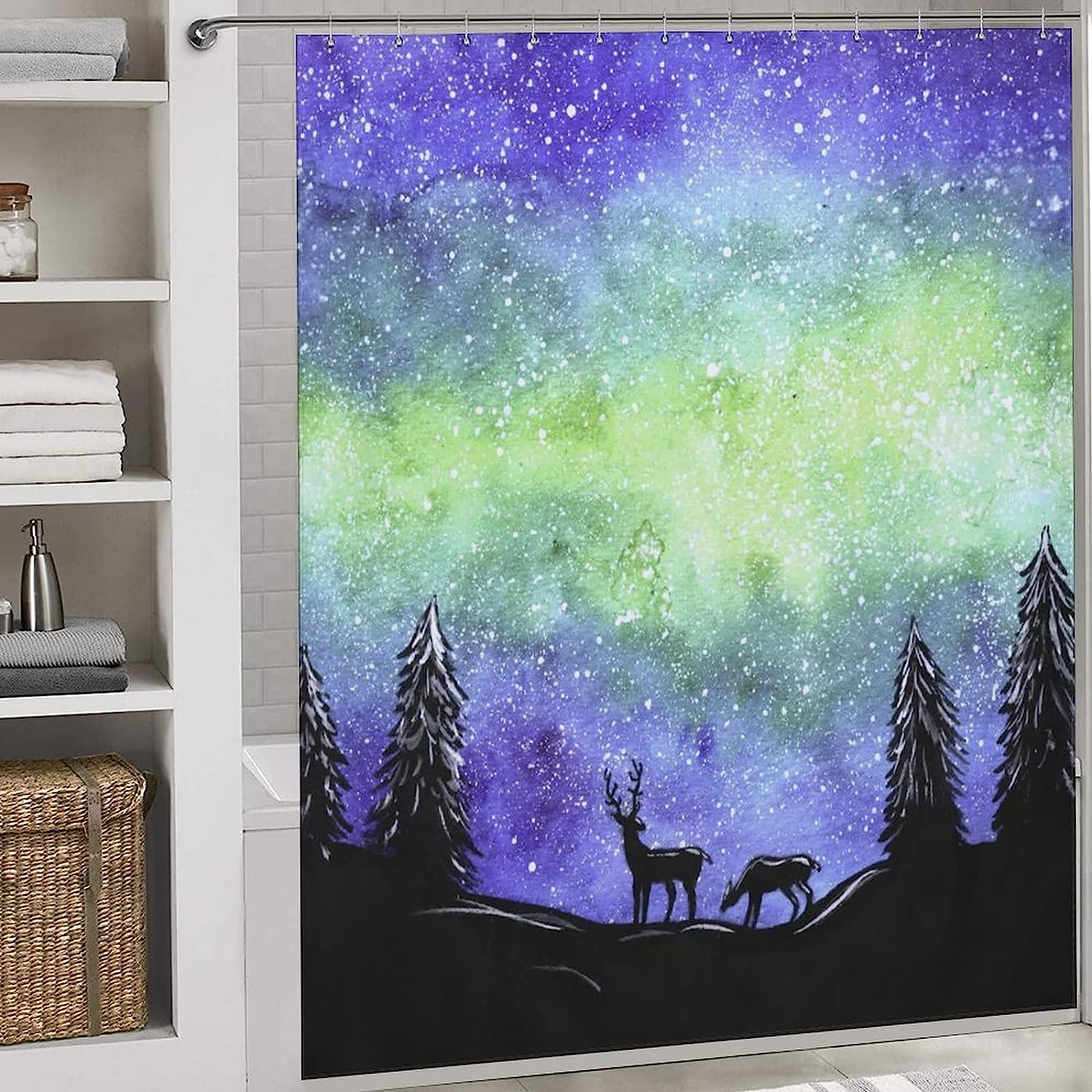 Artistic Watercolor Forest Landscape Shower Curtain for Your Nature Bathroom