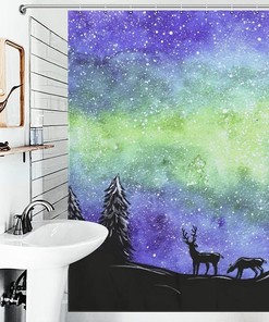 Artistic Watercolor Forest Landscape Shower Curtain for Your Nature Bathroom