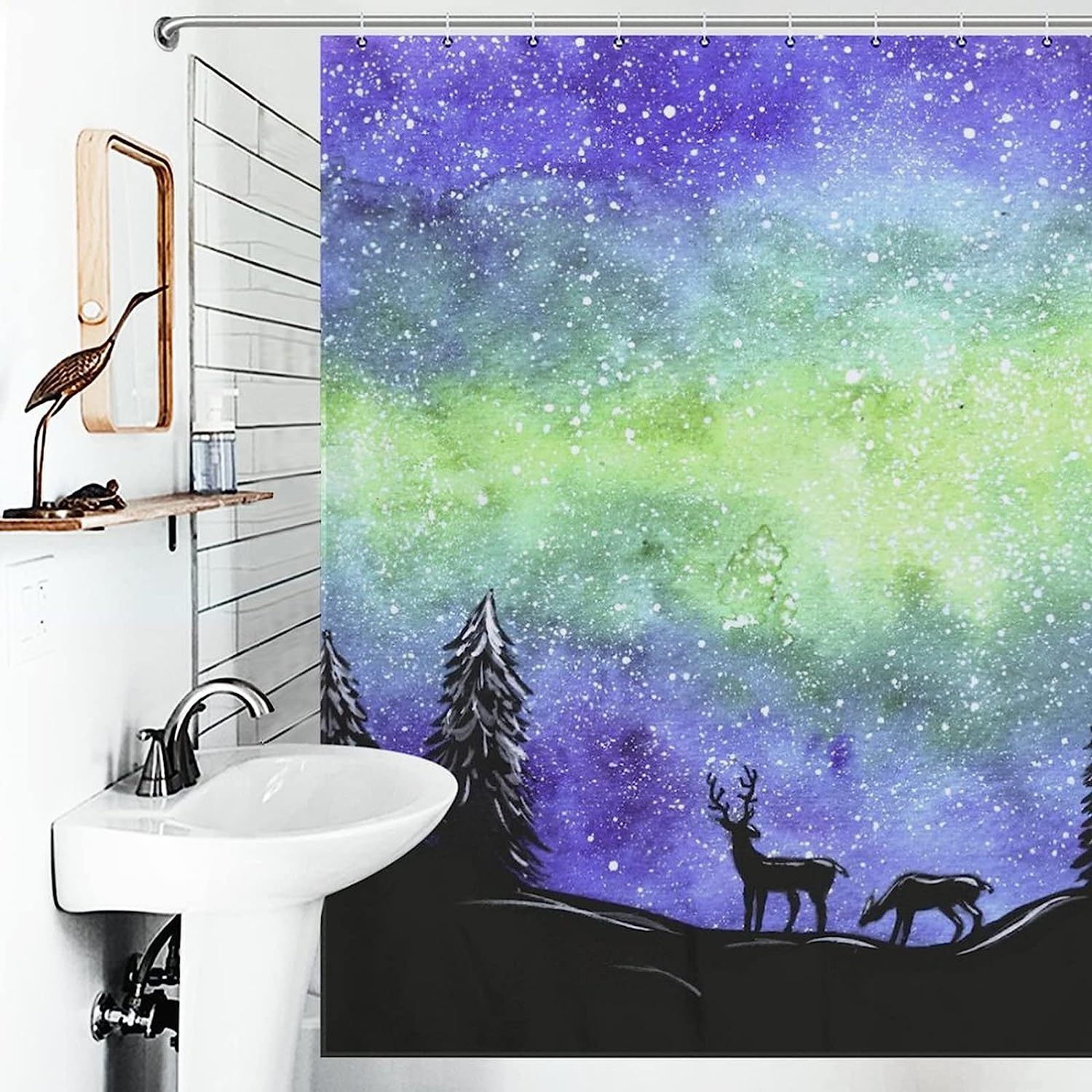 Artistic Watercolor Forest Landscape Shower Curtain for Your Nature Bathroom