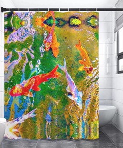 Artistic Watercolor Koi Fish Shower Curtain, Perfect for Oriental Bathroom Theme