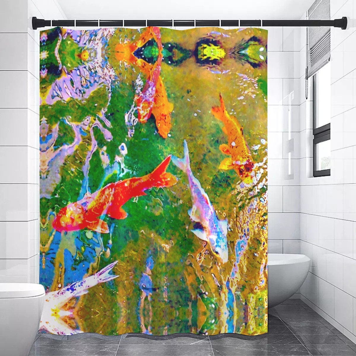 Artistic Watercolor Koi Fish Shower Curtain, Perfect for Oriental Bathroom Theme
