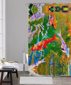 Artistic Watercolor Koi Fish Shower Curtain, Perfect for Oriental Bathroom Theme