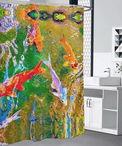 Artistic Watercolor Koi Fish Shower Curtain, Perfect for Oriental Bathroom Theme
