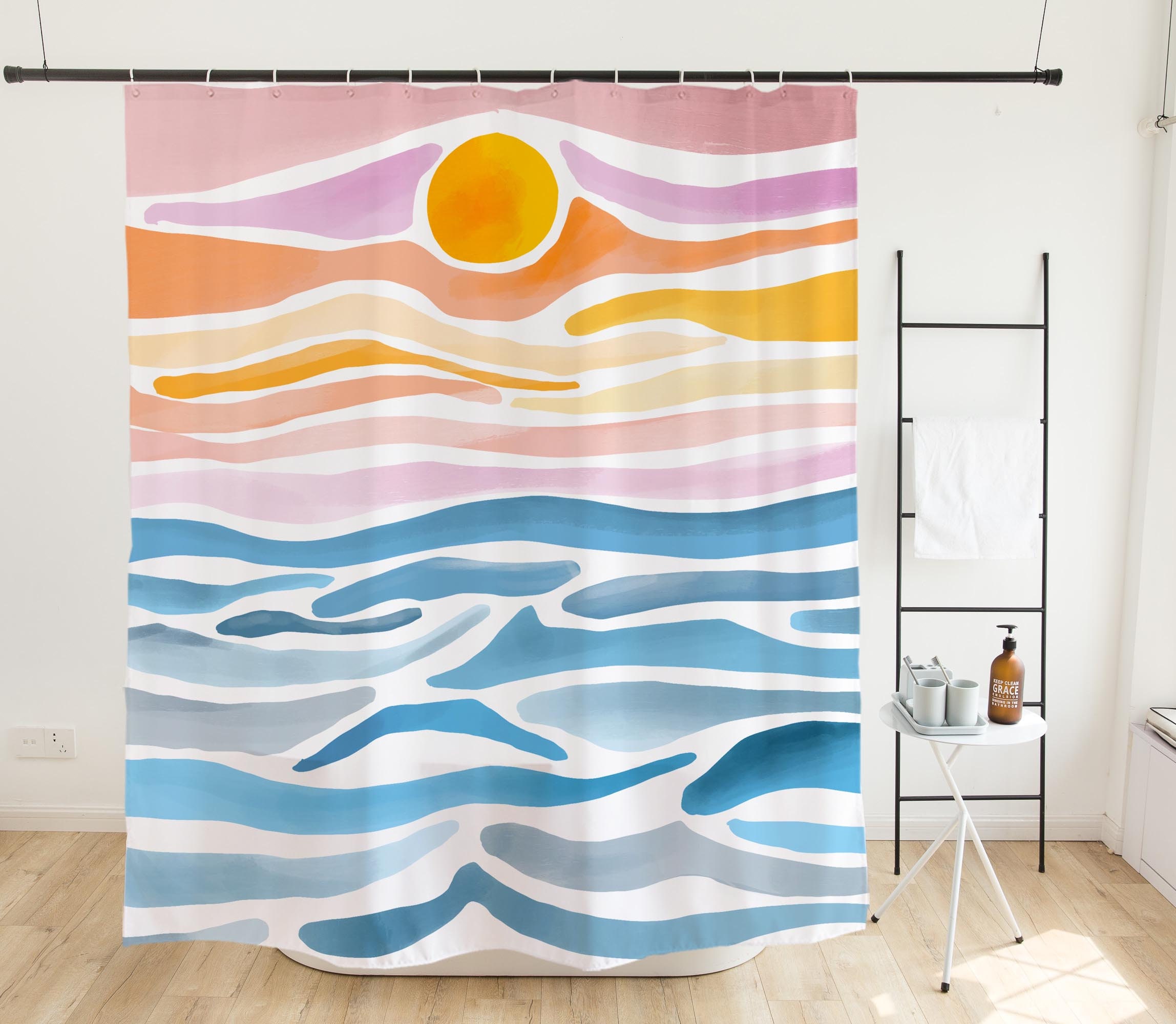Artistic Wave Shower Curtain With Summer Beach Relaxation Theme - Image 2