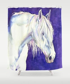 Artistic White Horse Painting Shower Curtain, Modern Vibrant Bathroom Decor With Equine Theme