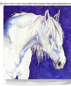 Artistic White Horse Painting Shower Curtain, Modern Vibrant Bathroom Decor With Equine Theme