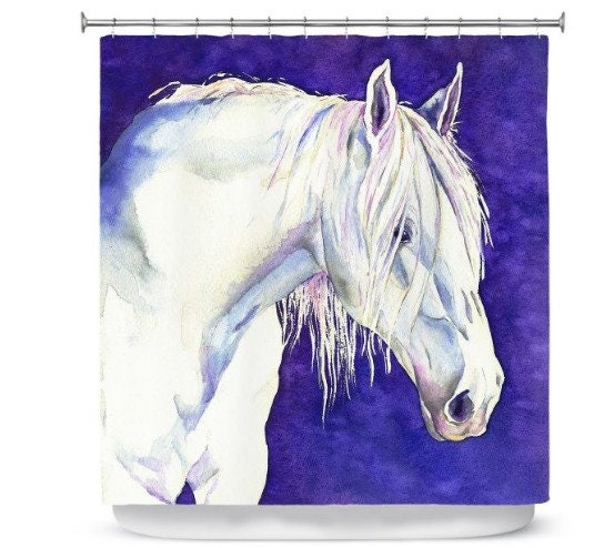 Artistic White Horse Painting Shower Curtain, Modern Vibrant Bathroom Decor With Equine Theme