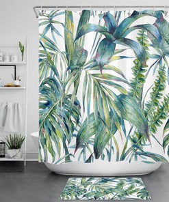 Artistic and Colorful Palm Leaf Watercolor Shower Curtain for Aesthetic Bathroom Design