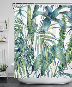 Artistic and Colorful Palm Leaf Watercolor Shower Curtain for Aesthetic Bathroom Design