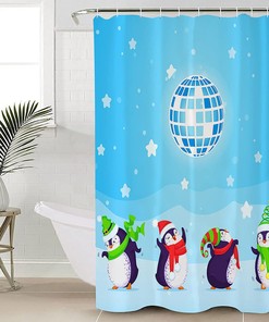 Arts Print Blue Christmas Shower Curtain - Winter Holiday Bathroom Decor