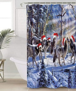Arts Print Wolf Christmas Shower Curtain - Festive Wildlife Bathroom Accessory