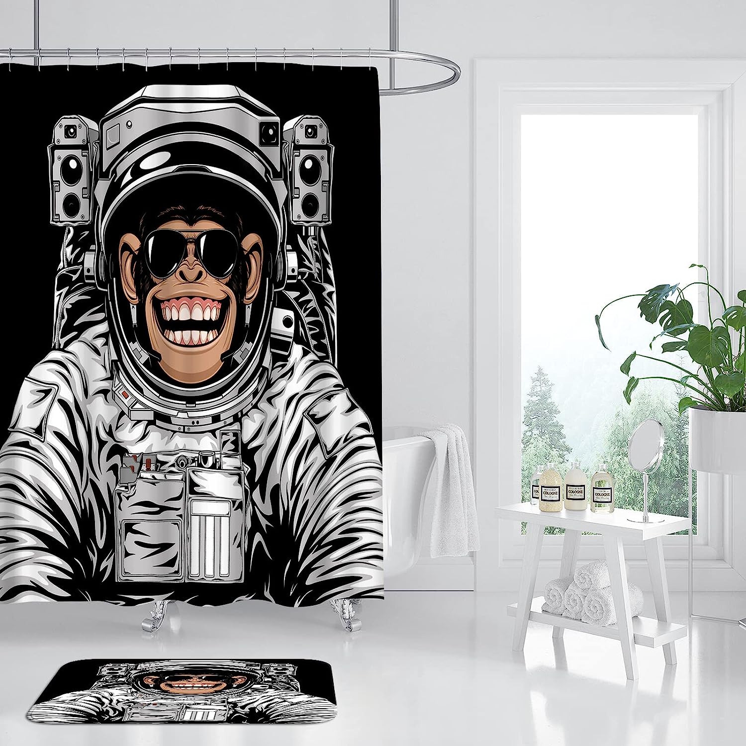 Artsbay Astronaut Monkey Shower Curtain - Cute Space-Themed Bathroom Decor