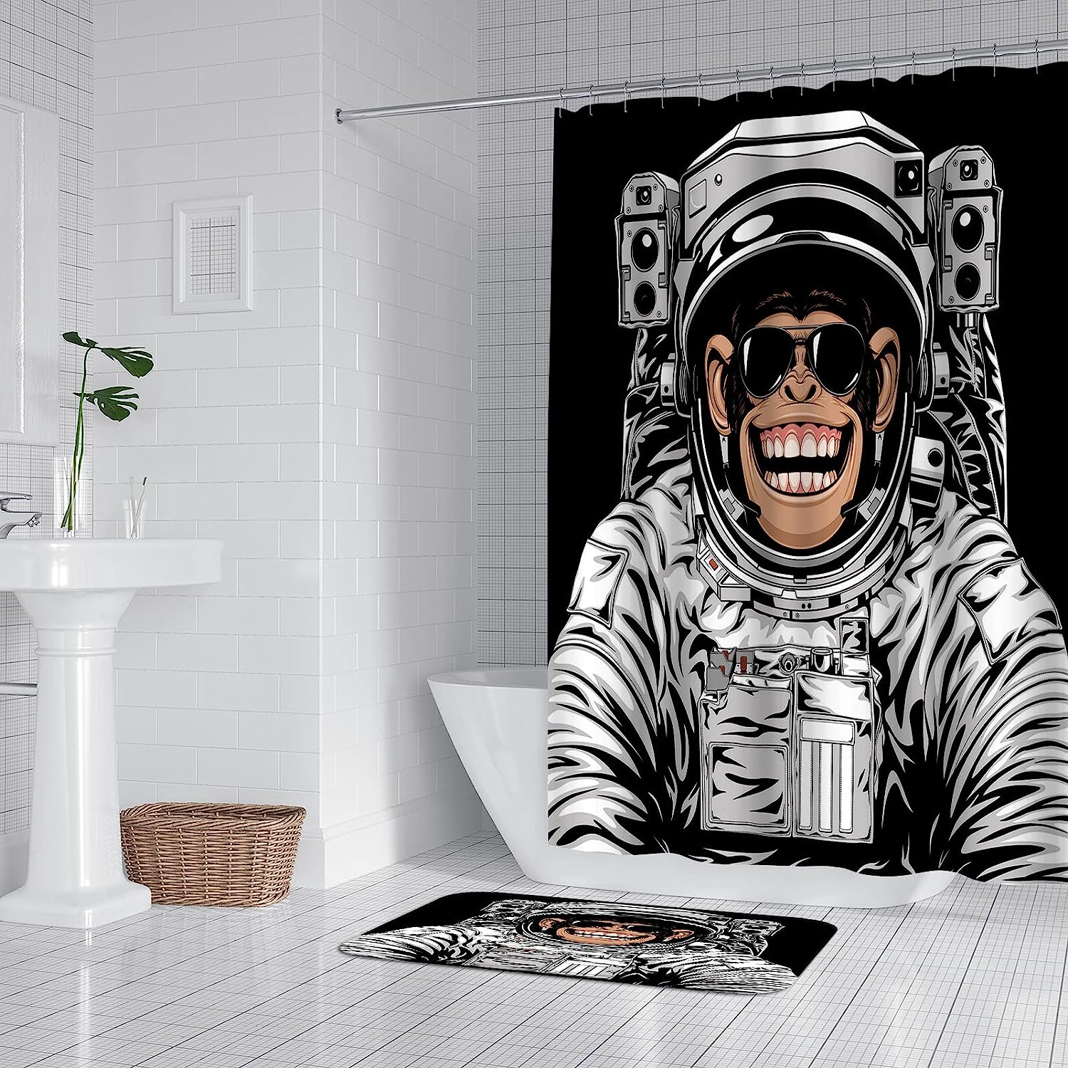 Artsbay Astronaut Monkey Shower Curtain - Cute Space-Themed Bathroom Decor - Image 2