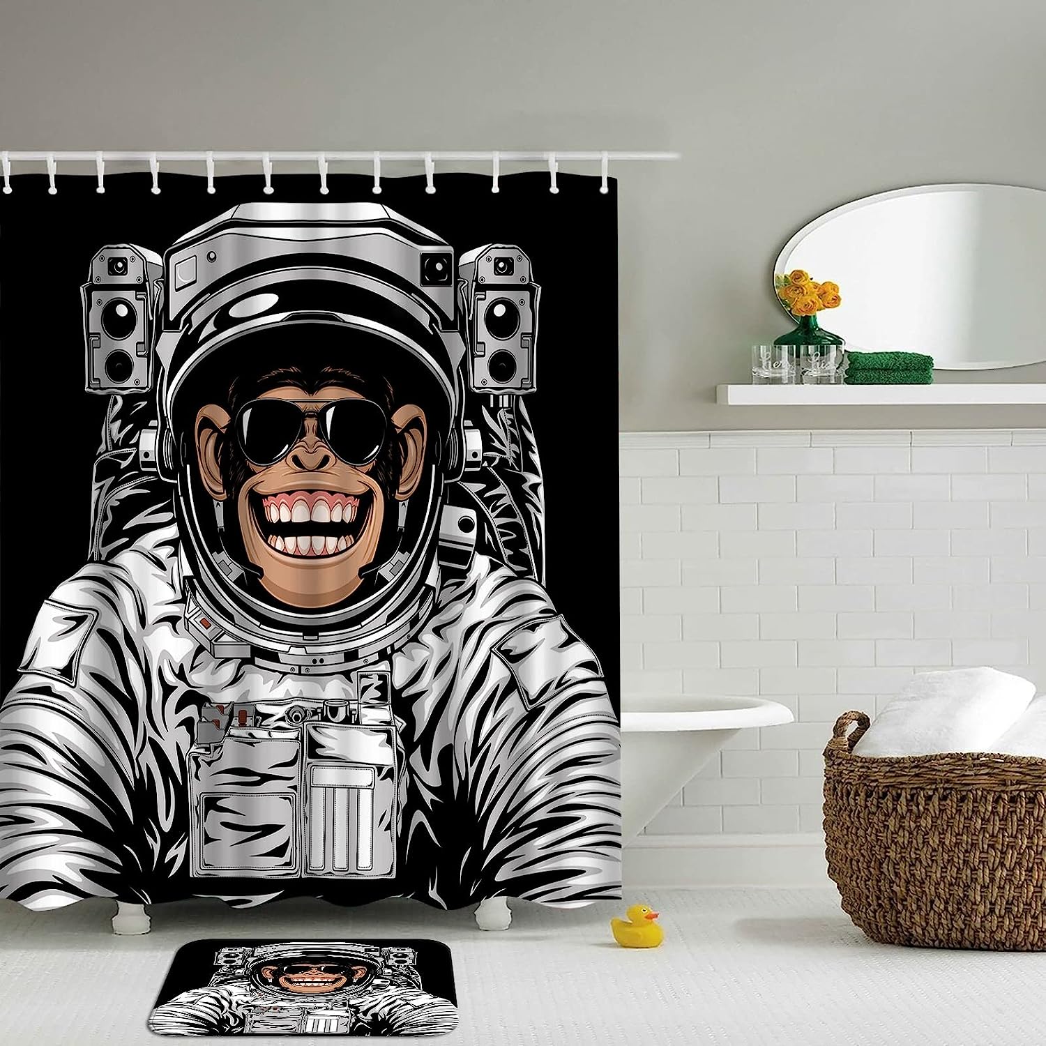 Artsbay Astronaut Monkey Shower Curtain - Cute Space-Themed Bathroom Decor - Image 3