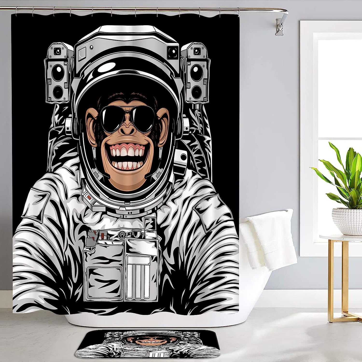 Artsbay Astronaut Monkey Shower Curtain - Cute Space-Themed Bathroom Decor - Image 4