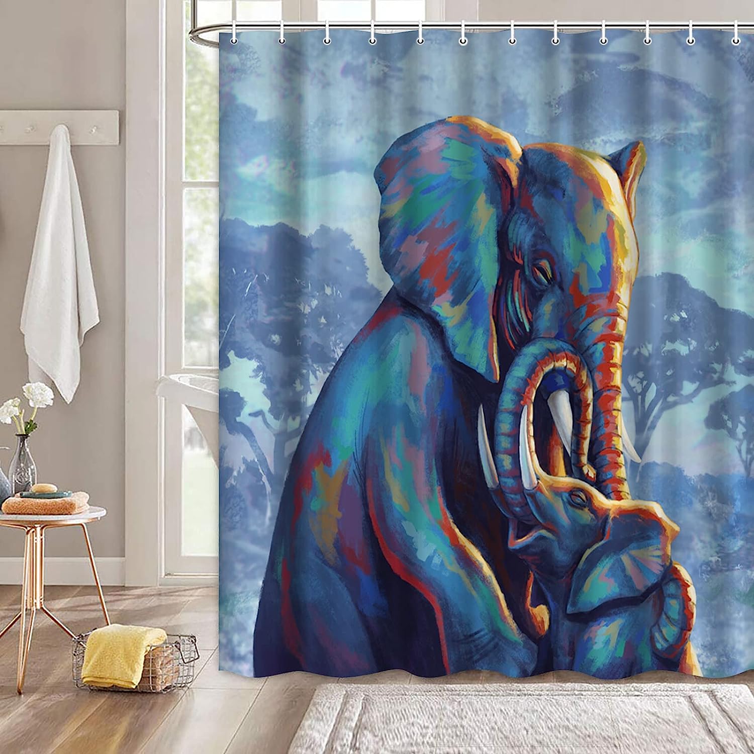 Artsbay Elephant Animal Shower Curtain - African Landscape Inspired