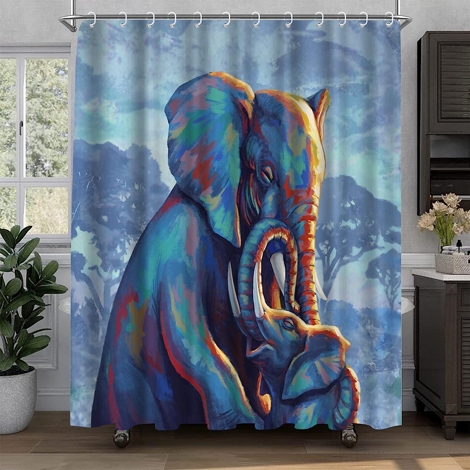 Artsbay Elephant Animal Shower Curtain - African Landscape Inspired - Image 2