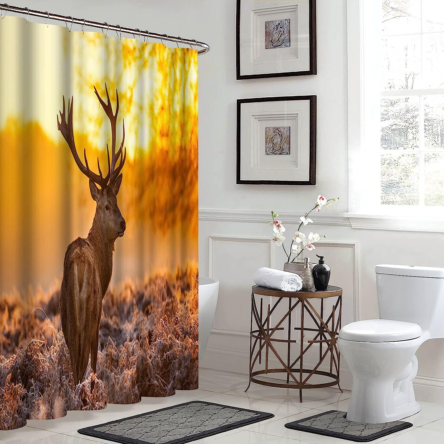 Artsbay Elk Shower Curtain - Wildlife Bathroom Decor With Sunset Landscape Print - Image 4