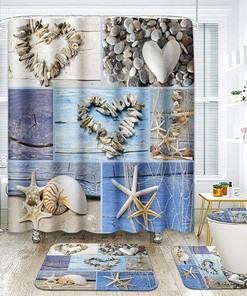 Artsocket Collage Hearts Seashells Shower Curtain - Coastal Bathroom Decor