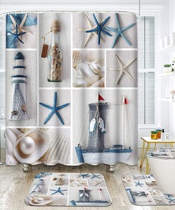 Artsocket Nautical Lighthouse Beach Shower Curtain - Oceanic Bathroom Accessory