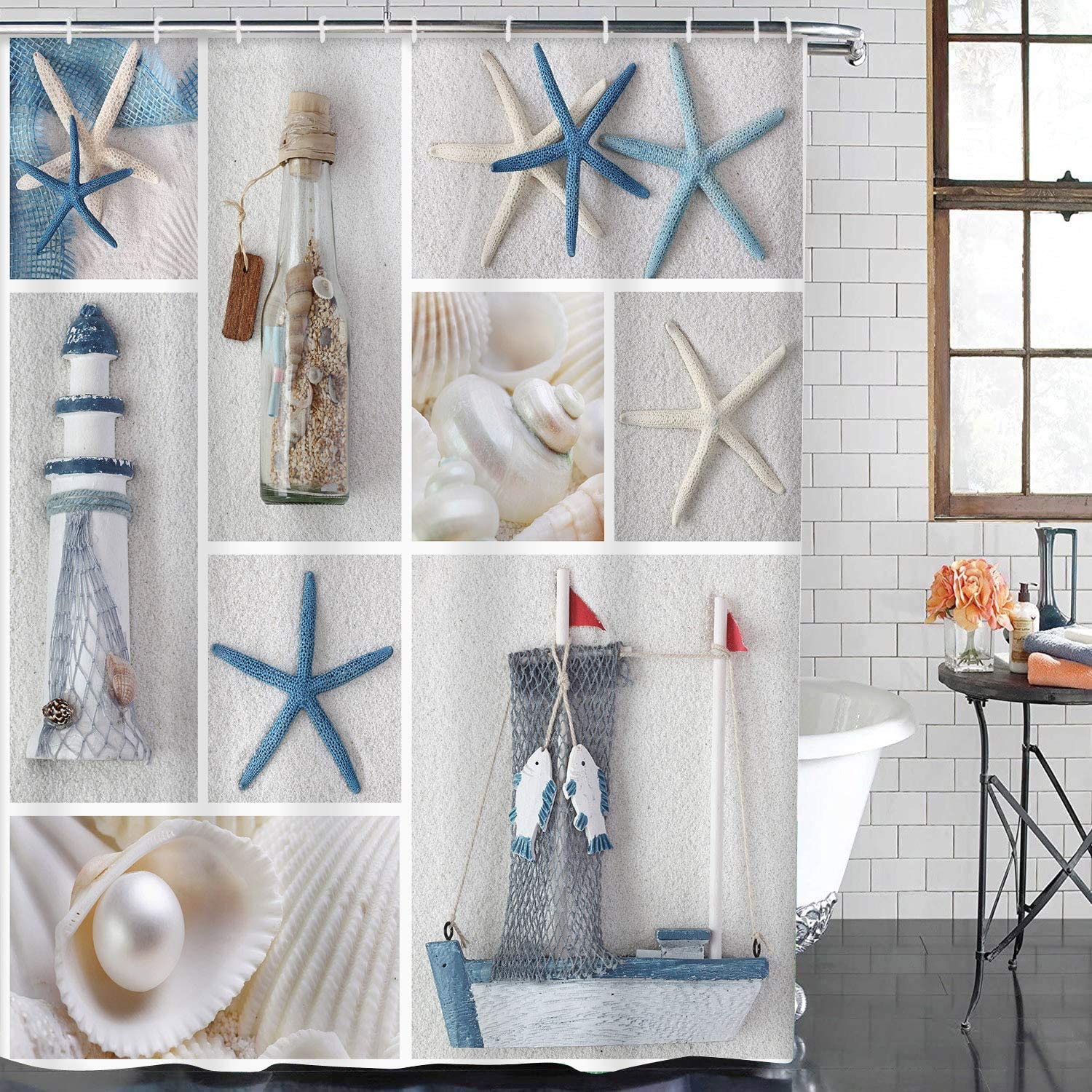 Artsocket Nautical Lighthouse Beach Shower Curtain - Oceanic Bathroom Accessory - Image 2