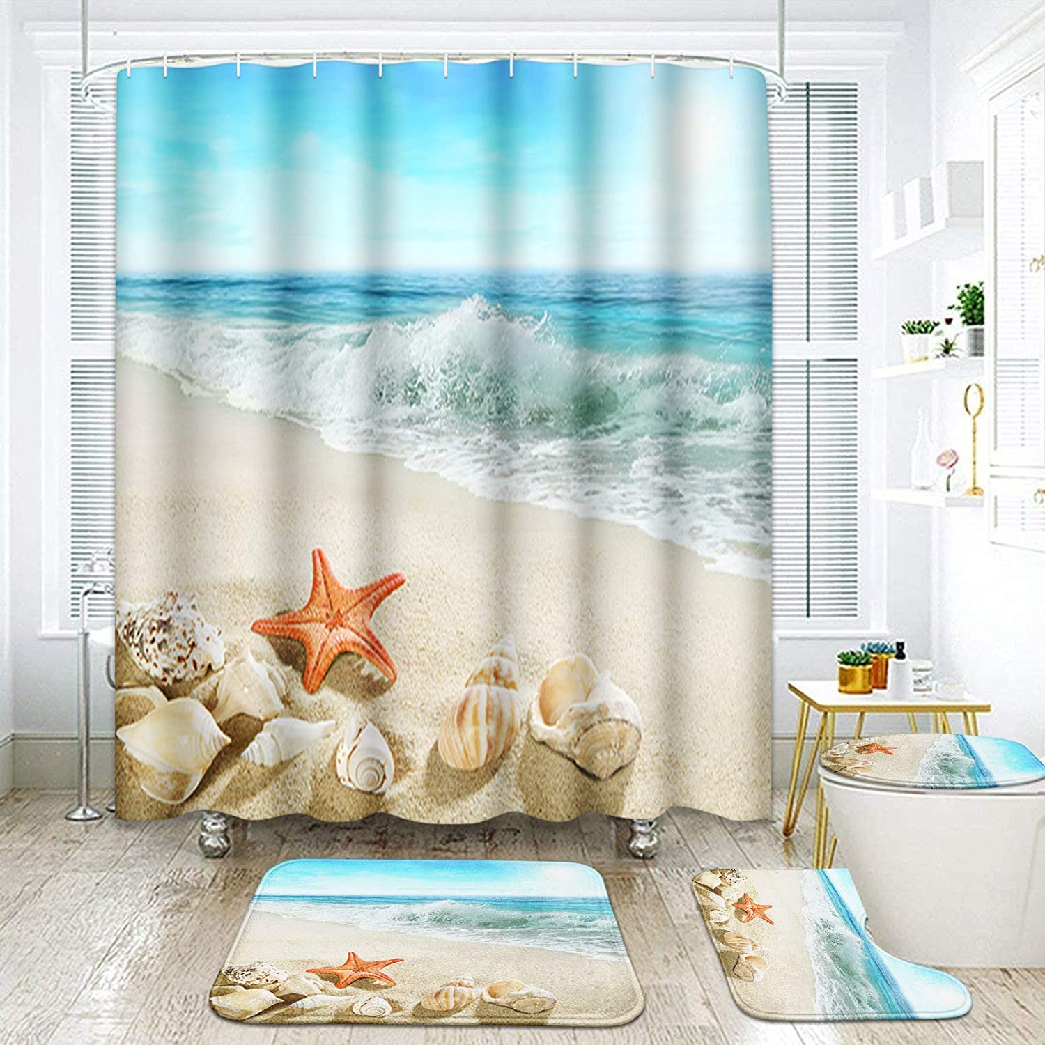 Artsocket Summer Seascape Shower Curtain - Beach Inspired Bathroom Accessory