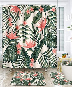 Artsocket Tropical Dark Green Leaves Shower Curtain - Beach Paradise Bathroom Decor