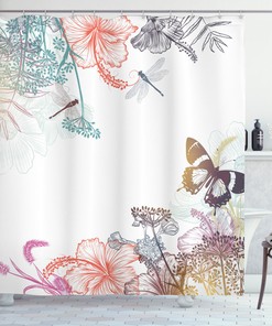 Artsy Flowers Herbs Dragonfly Shower Curtain For Your Creative Bath
