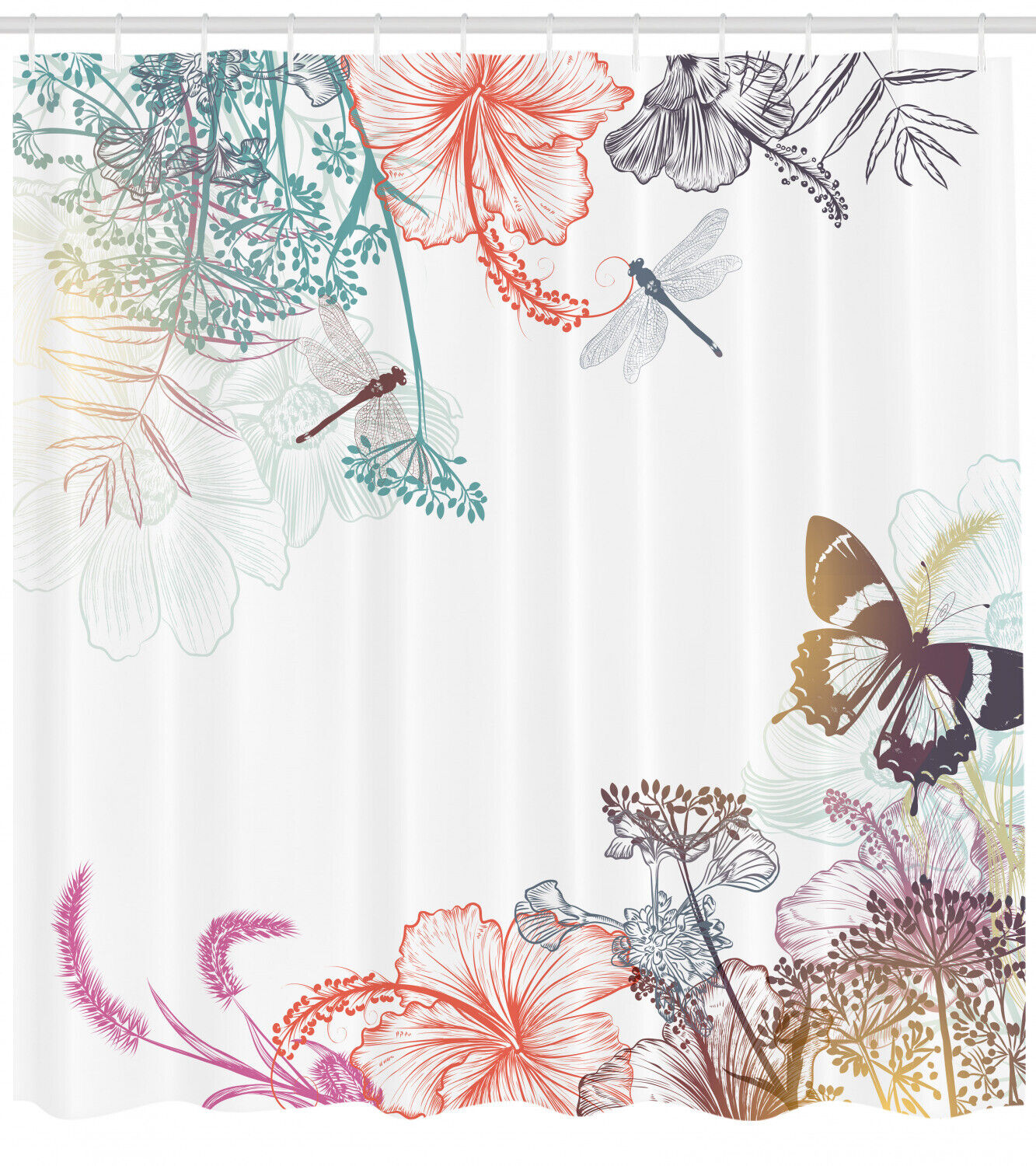 Artsy Flowers Herbs Dragonfly Shower Curtain For Your Creative Bath - Image 2