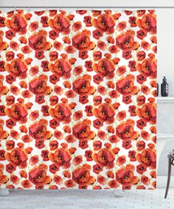 Artsy Print Shower Curtain With Red Poppy Flowers For Bathroom