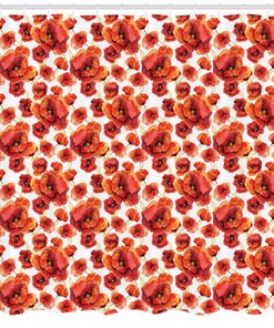 Artsy Print Shower Curtain With Red Poppy Flowers For Bathroom