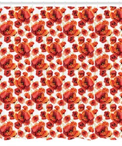 Artsy Print Shower Curtain With Red Poppy Flowers For Bathroom