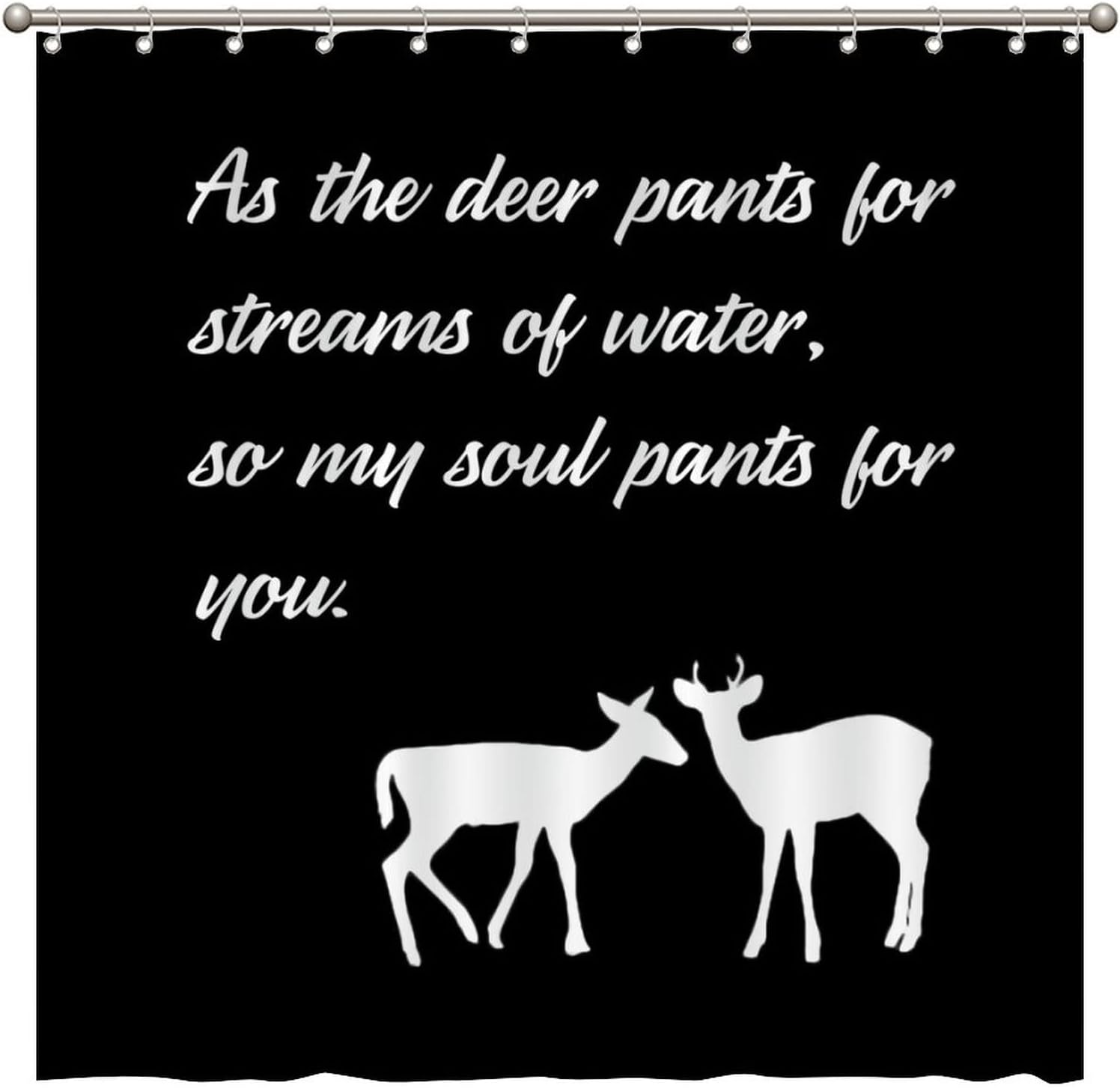 As The Deer Pants for Streams of Water Quote Shower Curtain, Waterproof Fabric Bathroom Decor, Soulful Curtain