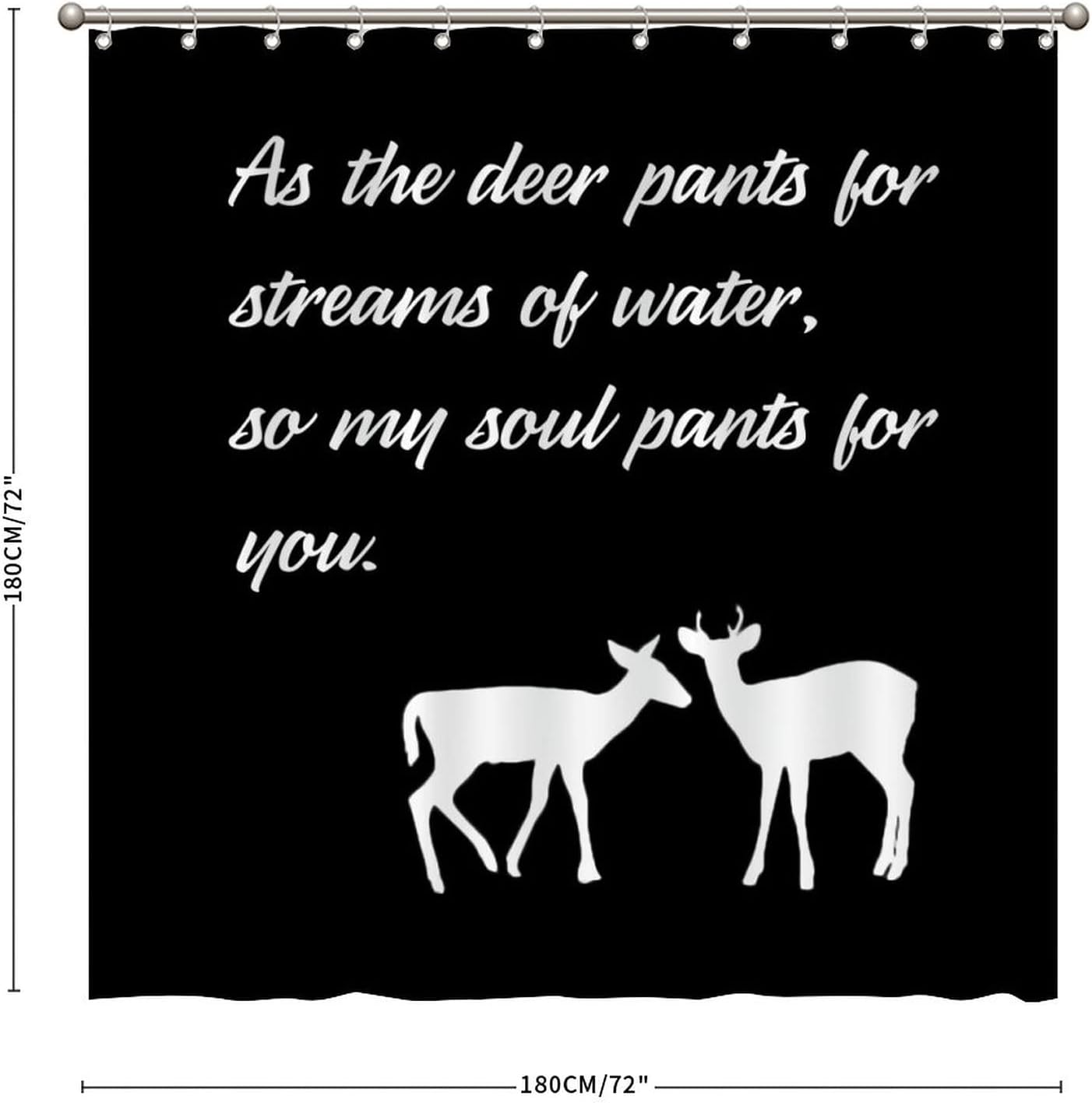 As The Deer Pants for Streams of Water Quote Shower Curtain, Waterproof Fabric Bathroom Decor, Soulful Curtain