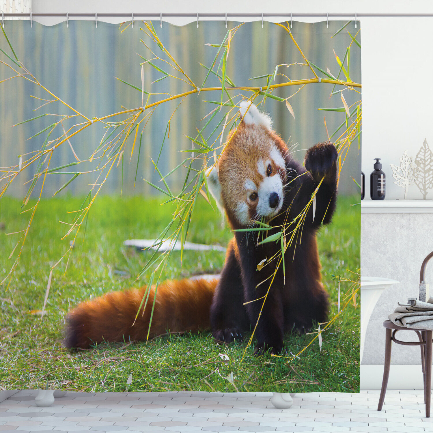 Asian Animal Panda Print Shower Curtain - Wildlife Bathroom Decor