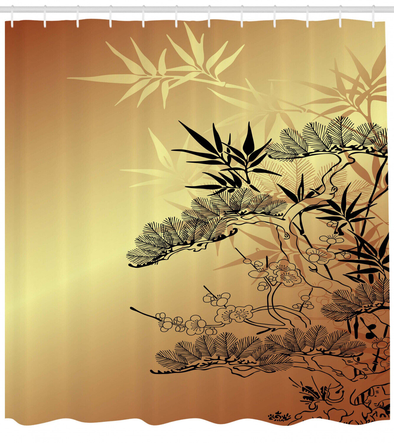 Asian Bamboo Motifs Japanese Shower Curtain for Bathroom Decor