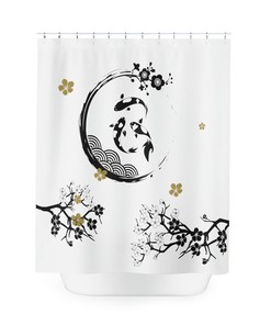 Asian Bathroom Decor with Koi Ying Yang Curtain, Elegant Black and Gold Koi Design