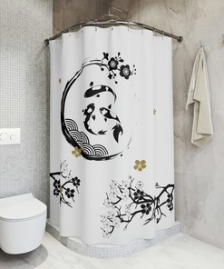 Asian Bathroom Decor with Koi Ying Yang Curtain, Elegant Black and Gold Koi Design