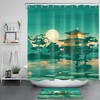 Asian Buddhist Temple Moon Night Lotus Lake Fabric Shower Curtain