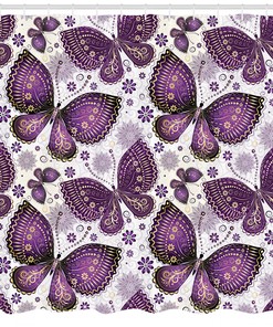 Asian Butterfly Print Shower Curtain for a Classic and Elegant Bathroom Look