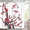 Asian Cherry Blossom Shower Curtain with Japanese Red Floral Ink Flowers for Oriental Bathroom 
