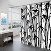 Asian Design Bamboo Print Shower Curtain with Plant Bathroom Decor 
