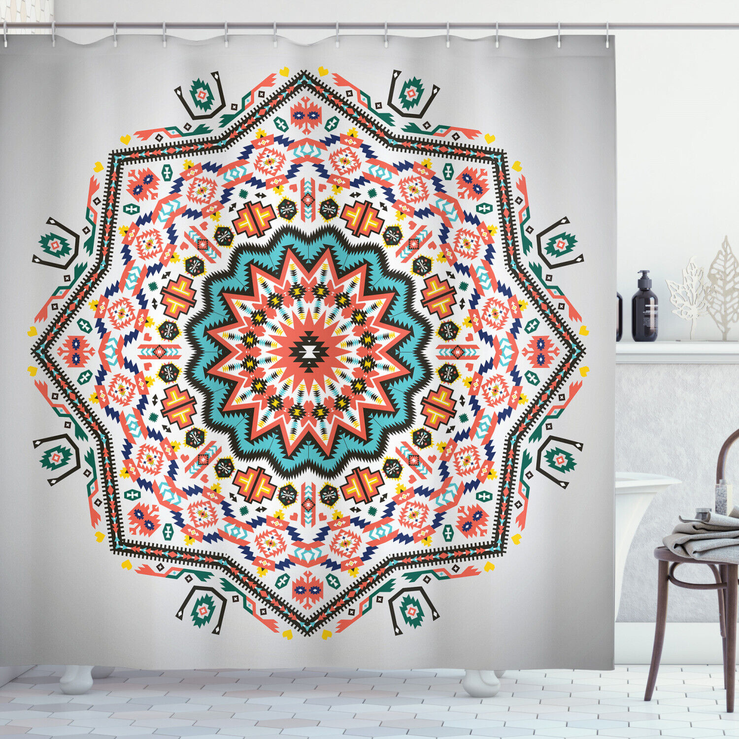 Asian Dreamcatcher Moon Print Tribal Shower Curtain for Bathroom